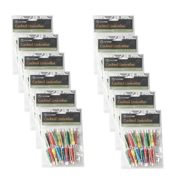 12x 24pc Topchef Paper Toothpick Cocktail Umbrellas Multicoloured Assorted