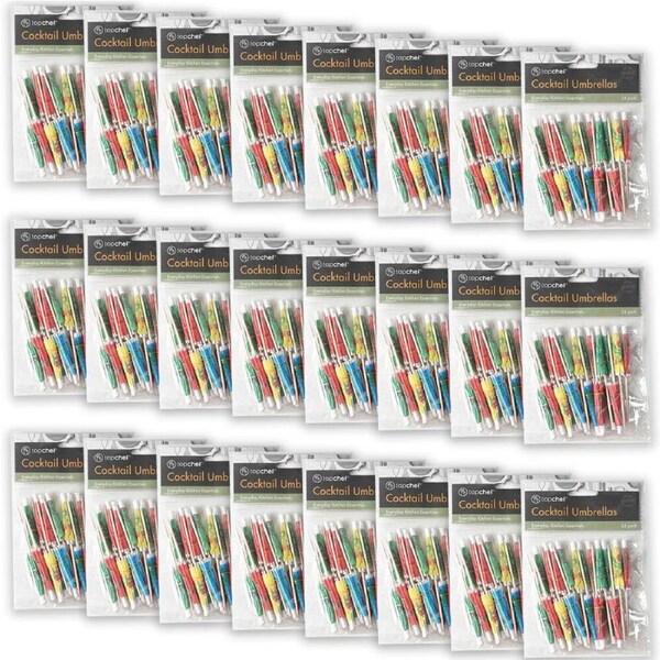 24x 24pc Topchef Paper Toothpick Cocktail Umbrellas Multicoloured Assorted