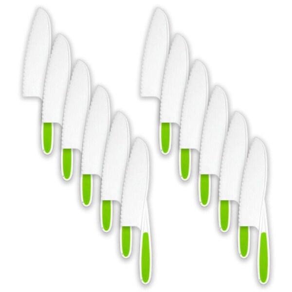 12PK Topchef Kids Friendly Silicone Cutting Kitchen Knife White & Green