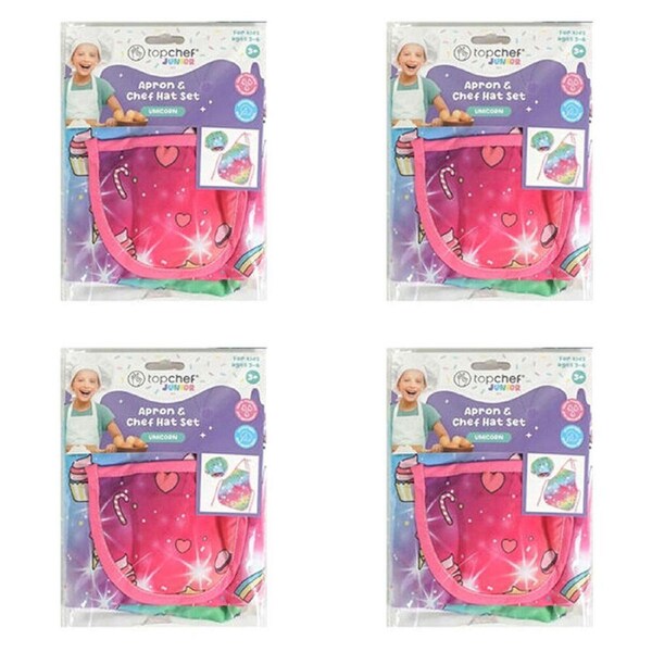 4x 2pc Topchef Kids Water Resistant Baking Apron and Chef Hat Set Assorted
