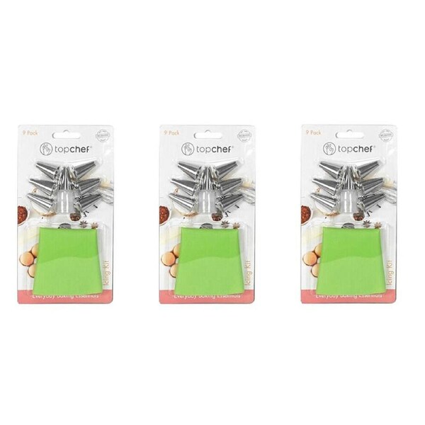 3x 9pc Topchef Stainless Steel Reusable Icing Baking Kit Assorted