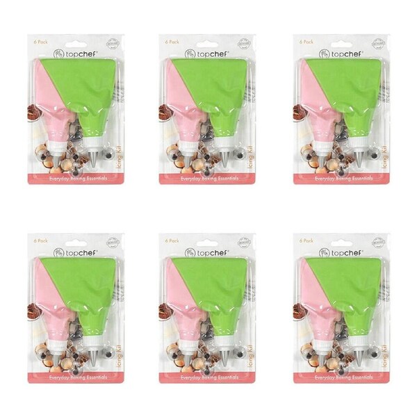 6x 6pc Topchef Stainless Steel/Silicone Reusable Icing Kit Multicoloured
