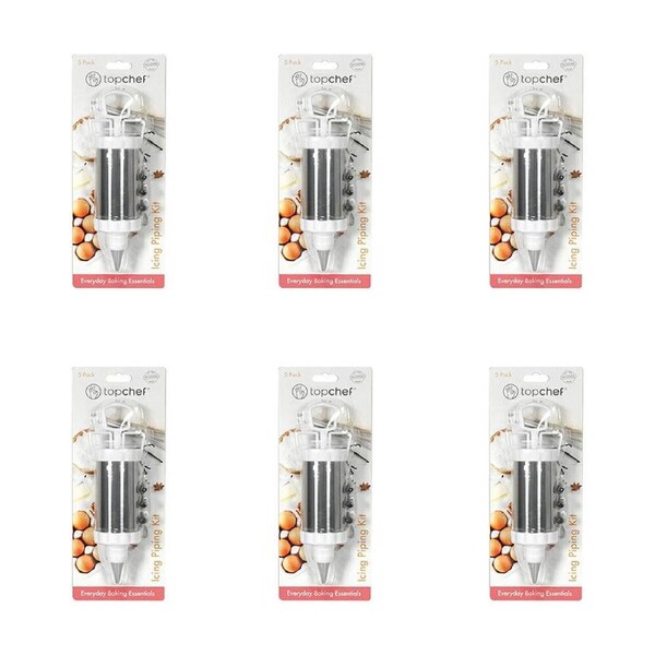 6PK Topchef Stainless Steel Icing Piping Decorating Baking Kit White