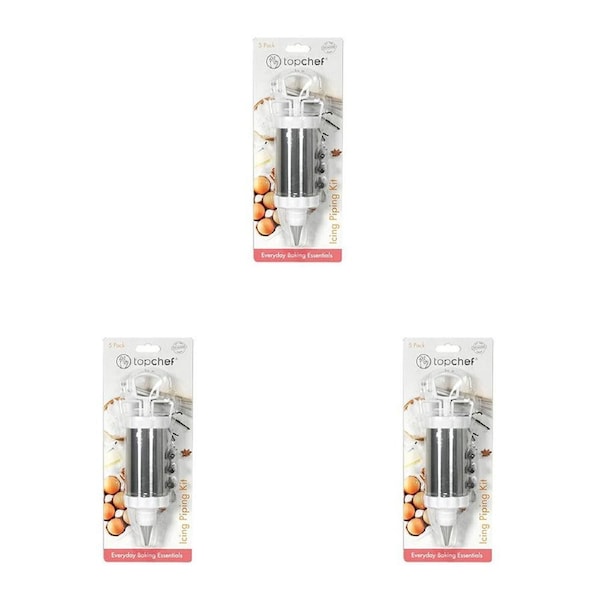 3PK Topchef Stainless Steel Icing Piping Decorating Baking Kit White