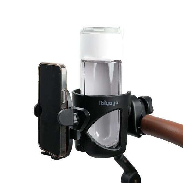 Ibiyaya 2 in 1 Cup and Universal Phone Holder for Pet Strollers Black