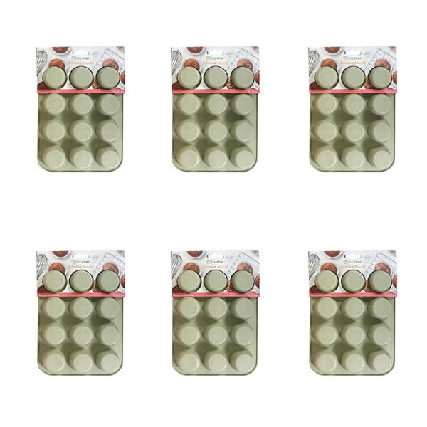 6x 12pc Topchef Silicone Heat Resistant Large Muffin Tray 29x22cm Assorted