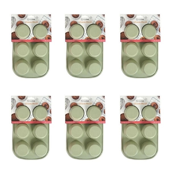 6x 6pc Topchef Silicone Heat Resistant Large Muffin Tray 28x18cm Assorted