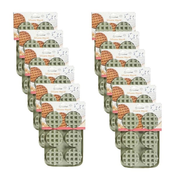 12x 6pc Topchef Silicone Heat Resistant Waffle Mould 25.5x18cm Assorted