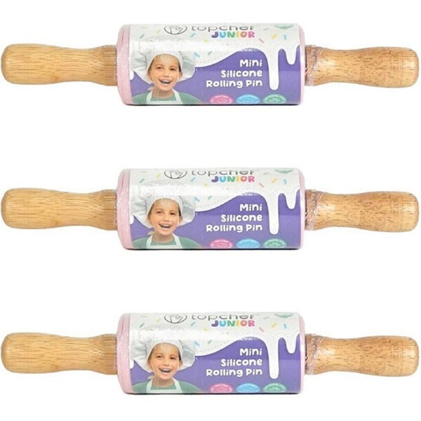 3PK Topchef Silicone/Bamboo Mini Rolling Pin Kids Baking Utensil Set Assorted