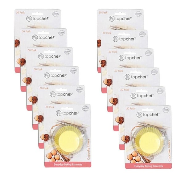 12x 50pc Topchef Paper Baking Cupcake Liner Cups Set 7.5x5cm Assorted