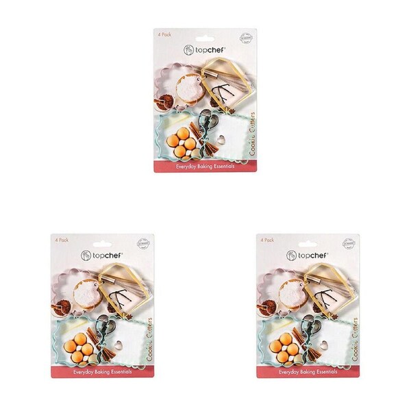 3x 4pc Topchef Steel Cookie Cutter Set - Shapes Multicoloured Assorted