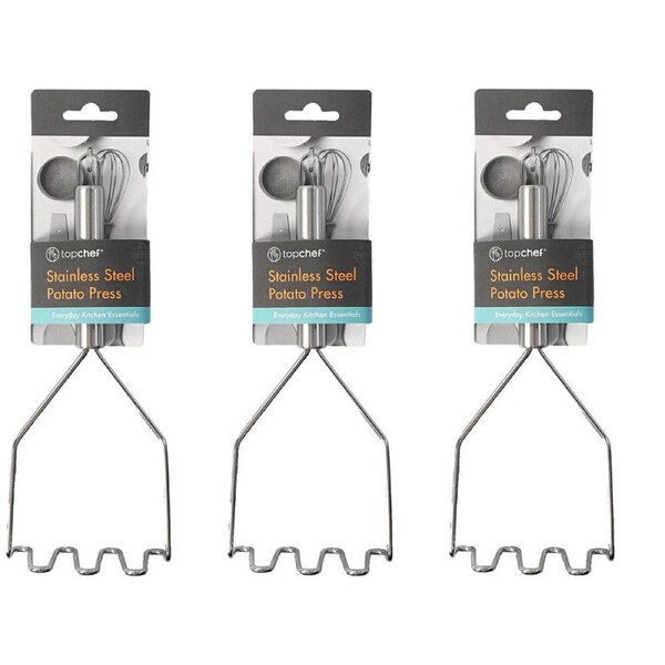 3PK Topchef Stainless Steel Potato Press Kitchen Utensil 26.5cm Silver
