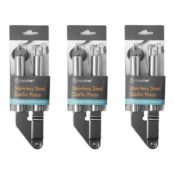 3PK Topchef Stainless Steel Garlic Press Kitchen Utensil 19cm Silver