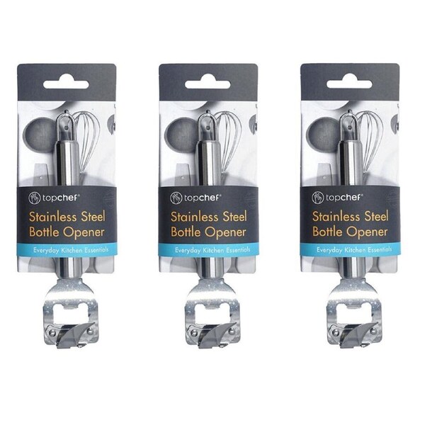 3PK Topchef Stainless Steel Bottle Opener Kitchen Utensil 17cm Silver