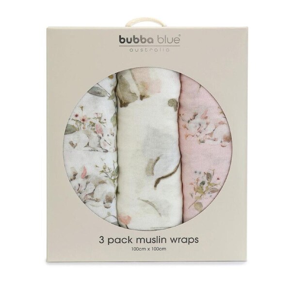 3pc Bubba Blue Sleeping Bunny Muslin Swaddle Wraps 100x100cm