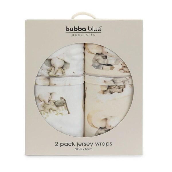 2pc Bubba Blue Elephant Bedtime Jersey Swaddle Wraps 100x100xm