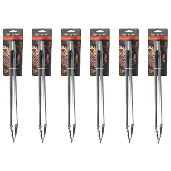 6PK Topchef Stainless Steel Long Handle Barbeque Grilling Tongs 40cm Silver