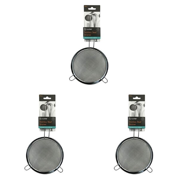 3PK Topchef Stainless Steel Large Strainer Sieve Kitchen Utensil 18cm Silver