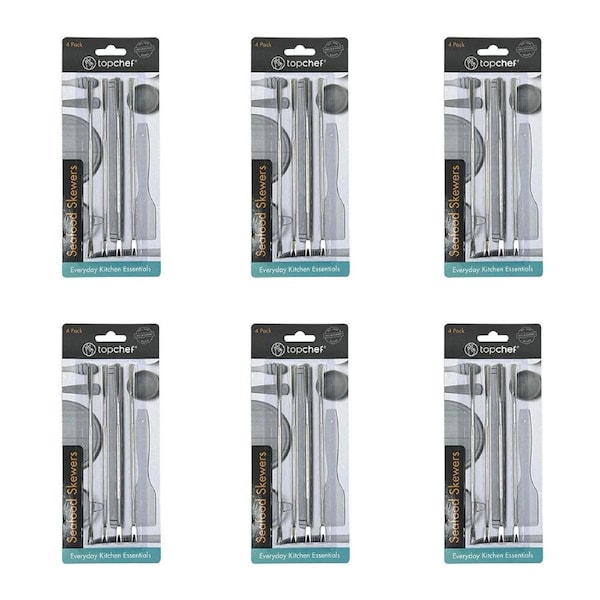 6x 4pc Topchef Stainless Steel Seafood Barbeque Skewers Set 17cm Silver