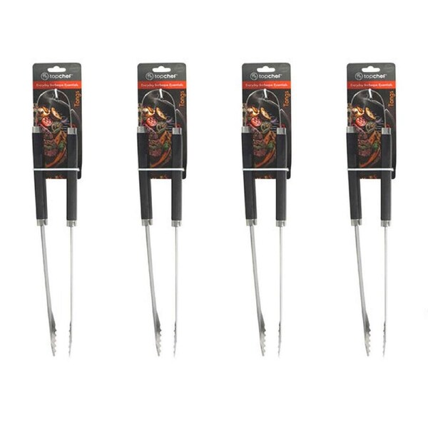 4PK Topchef Stainless Steel Barbeque Tongs w/ Handle Black/Silver