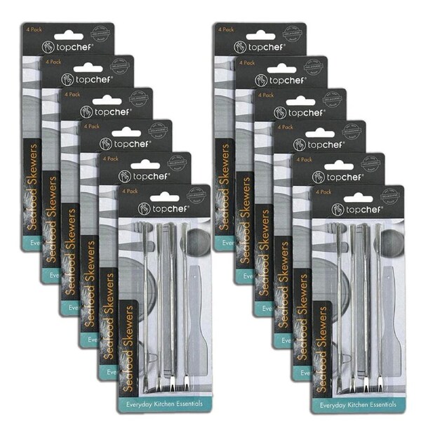 12x 4pc Topchef Stainless Steel Seafood Barbeque Skewers Set 17cm Silver