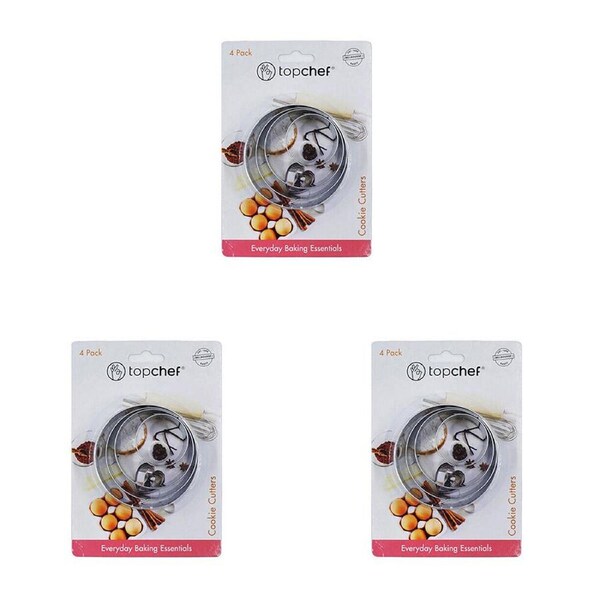 3x 4pc Topchef Stainless Steel Round Cookie Cutters Set 4-8cm Silver