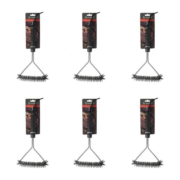 6PK Topchef Barbeque Grill Iron Wire Brush Cleaning Tool Black/Silver