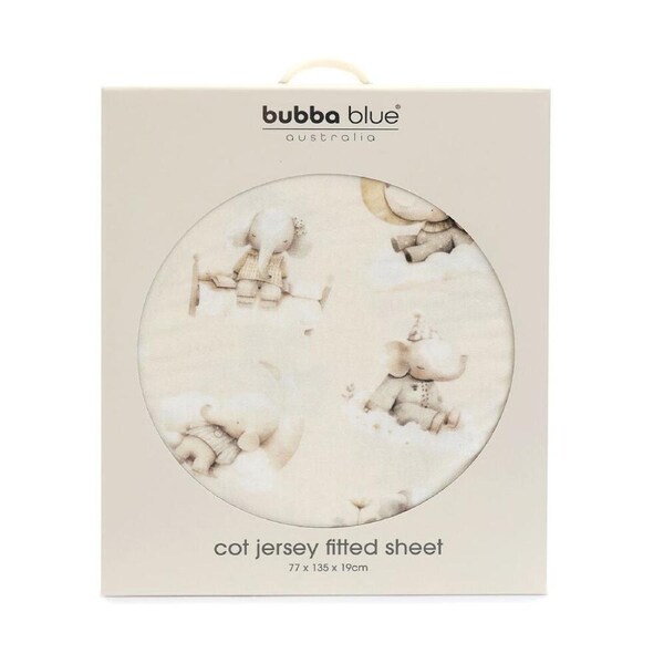 Bubba Blue Elephant Bedtime Jersey Cot Fitted Sheet 77x135x19cm
