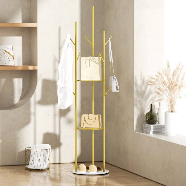 Levede Coat Rack Clothes Stand Hat Clothing Hanger Garment 8 Hook Tree Organizer Gold