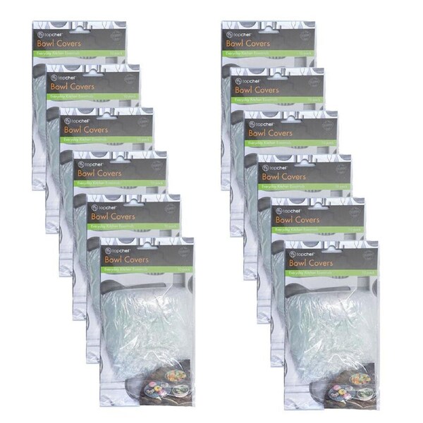 12x 10pc Topchef Round Disposable Bowl Covers Set 5-25cm Clear Assorted