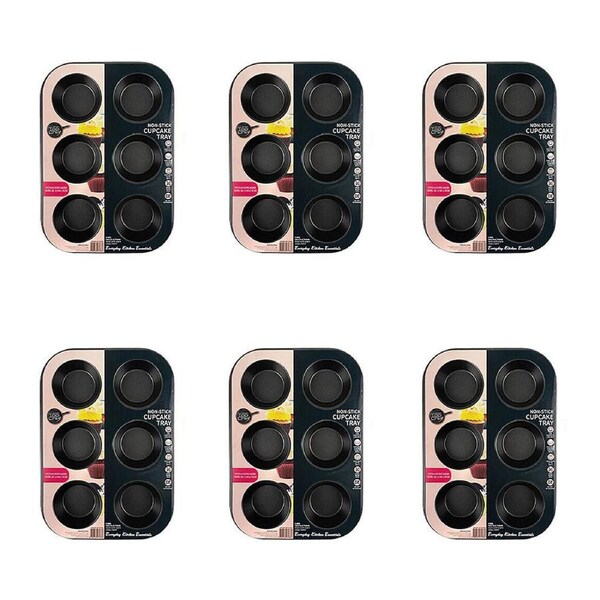 6PK Topchef Non-Stick 6 Pan Cupcake Muffin Oven Baking Tray 26PK18cm Black