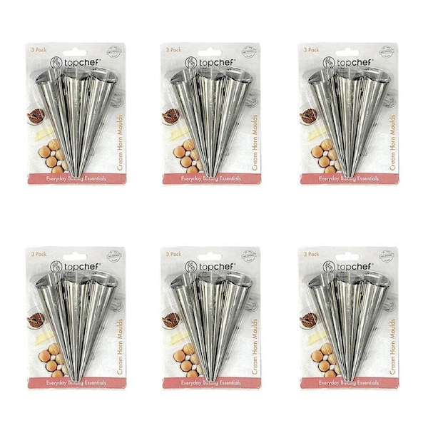 6x 3pc Topchef Stainless Steel Cream Horn Moulds Baking Utensil Set Silver