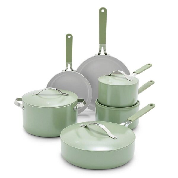 11pc Greenpan Greenlife Dream Cookware Set Ceramic Non-Stick Sage