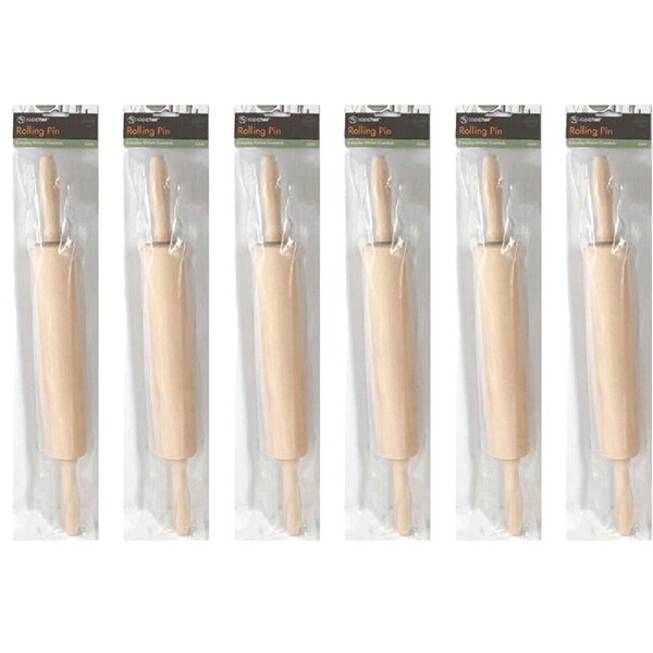 6PK Topchef Wooden Baking Rolling Pin Kitchen Utensil 42cm Natural