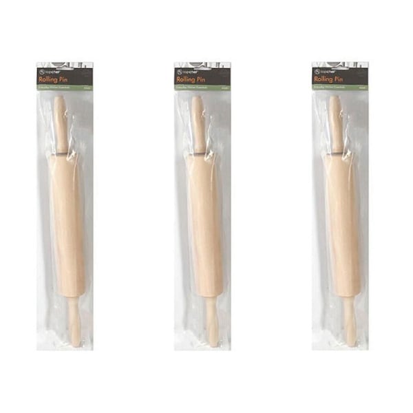 3PK Topchef Wooden Baking Rolling Pin Kitchen Utensil 42cm Natural