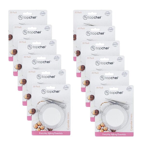 12x 50pc Topchef Round Paper Cupcake Liners Baking Cups Pack 5cm White