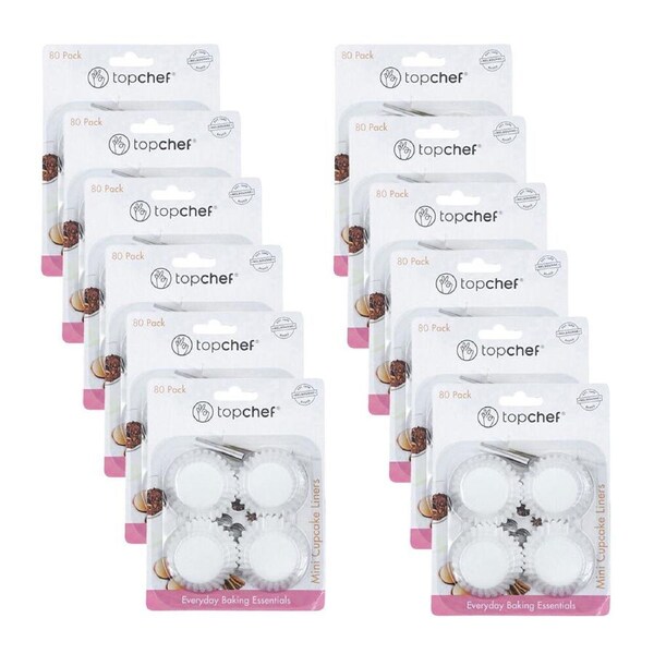 12x 80pc Topchef Mini Paper Round Cupcake Liners Baking Cups Pack 3cm White