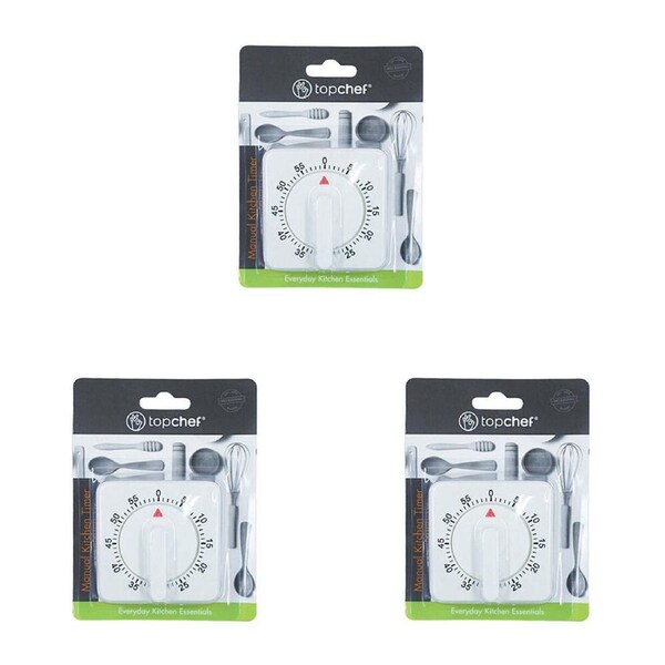 3PK Topchef Magnetic Mechanical Kitchen Countdown Timer 7x5cm White