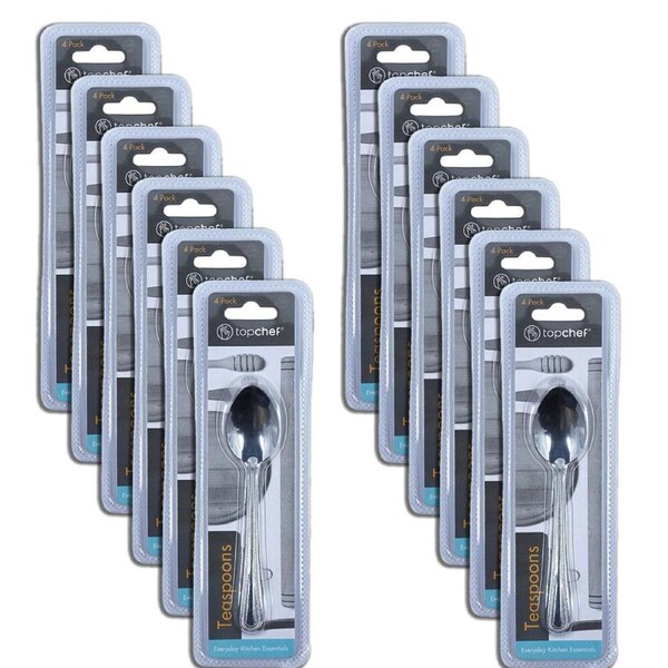 12x 4pc Topchef Stainless Steel Teaspoons Cutlery Set 13.5cm Silver
