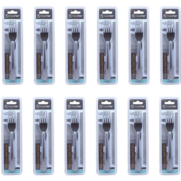 12x 4pc Topchef Stainless Steel Table Forks Cutlery Set 18cm Silver