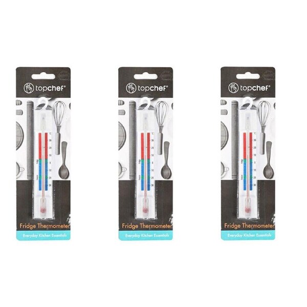 3PK Topchef Kitchen Refrigerator & Freezer Hanging Thermometer 15x3cm White