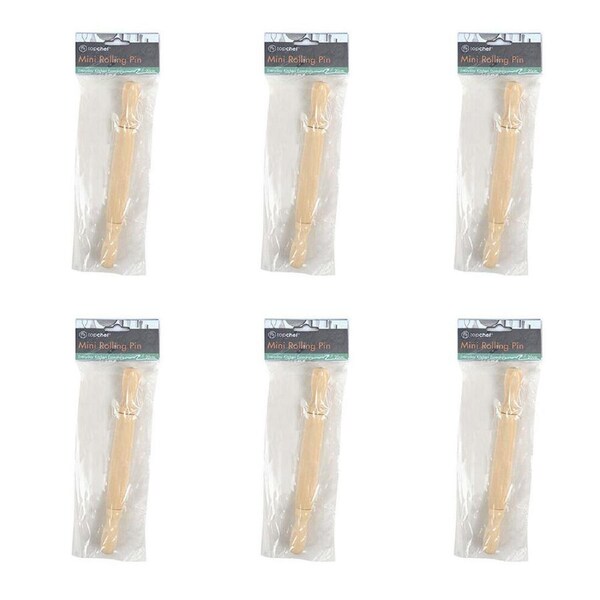 6PK Topchef Mini Wooden Rolling Pin Kitchen Baking Utensil 20cm Natural
