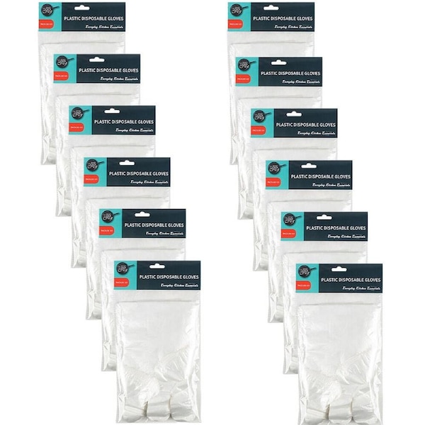 12x 125pc Topchef Disposable Single-Use Plastic Kitchen Gloves Set Clear