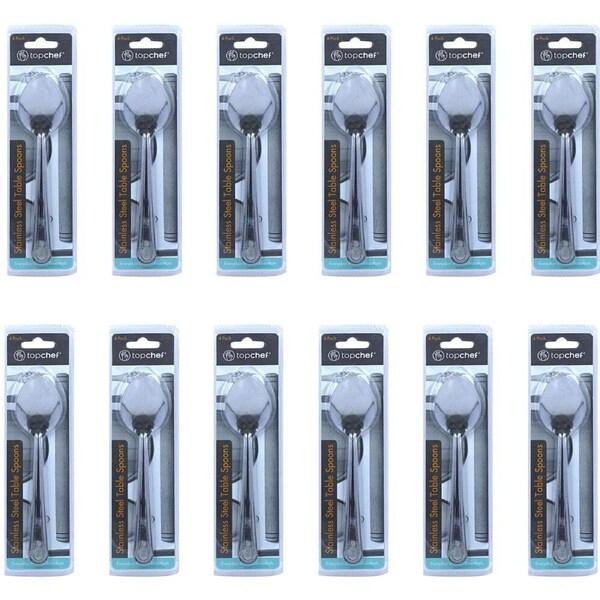 12x 4pc Topchef Stainless Steel Table Spoons Cutlery Set 18cm Silver