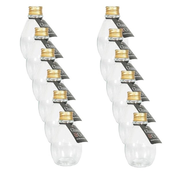 12PK Glass & Co Round Metallic Gold Lid Bottle Storage Jar 110ml Clear