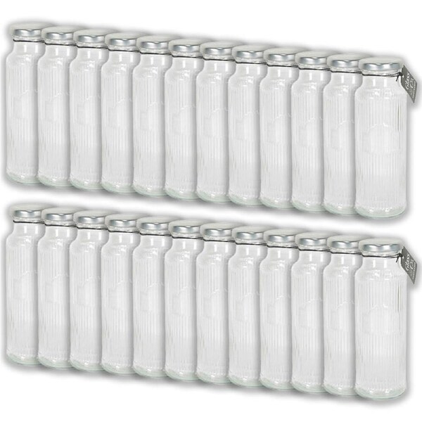 24PK Glass & Co Cleo Round Ribbed Silver Metal Lid Water Bottle 350ml Clear