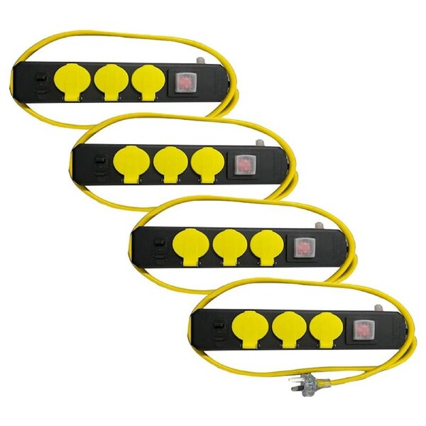4PK Ultracharge Powerboard 3 Outlet Socket 2.4 USB 2.4A Black/Yellow