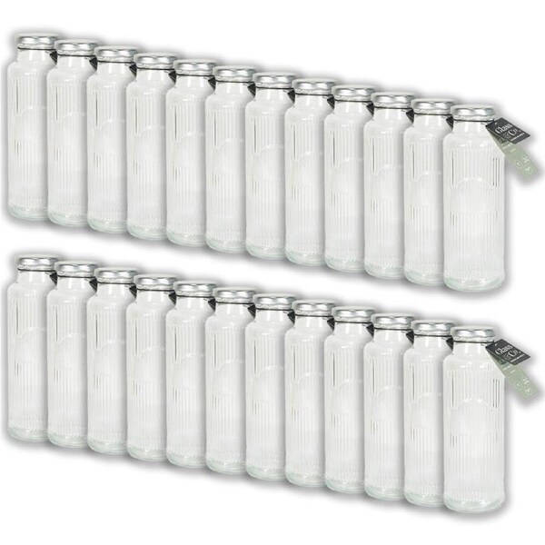 24PK Glass & Co Cleo Round Ribbed Silver Metal Lid Water Bottle 500ml Clear