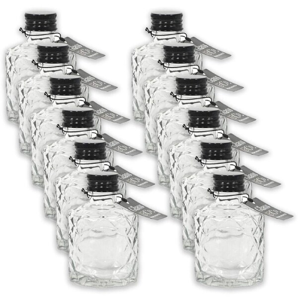 12PK Glass & Co Quilted Round Black Lid Bottle Storage Jar 110ml Clear