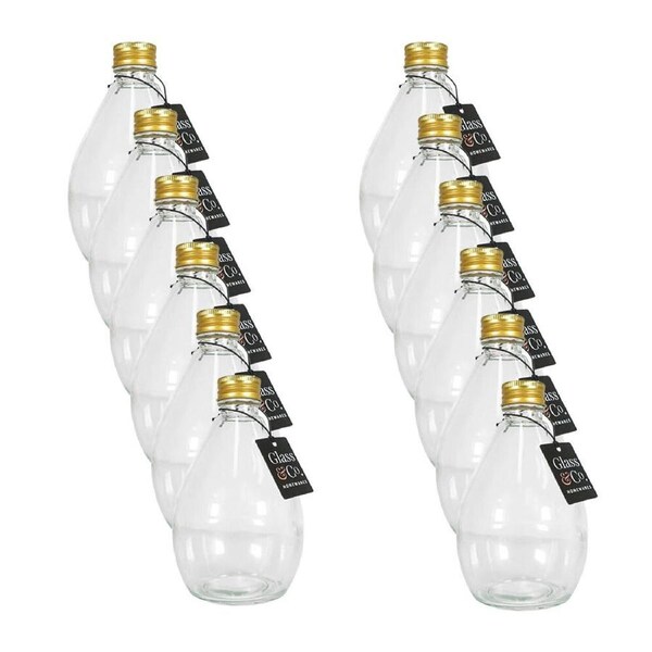 12PK Glass & Co Round Metallic Gold Lid Bottle Storage Jar 350ml Clear